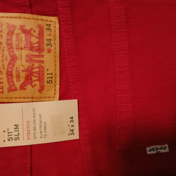 Mens Levi's 511 Red Corduroy Pants Size 34x34 - Picture 2 of 7